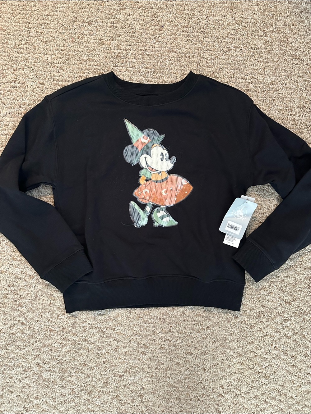 Brand new Disney Black Minnie Mouse Sequin Halloween Crewneck Sweatshirt